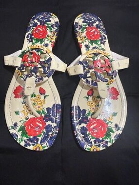 Tory Burch Miller Patent Thong Sandal Tea Time Floral Size 8